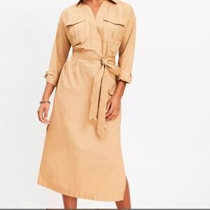 Loft Petite Tan Brown Shirt Dress with Tie Belt, Utility Style 00 Petite NWT $99